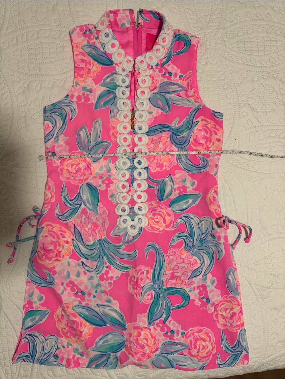 Lilly Pulitzer Pink Floral Sleeveless Mini Dress with White Trim - Picture 3 of 4